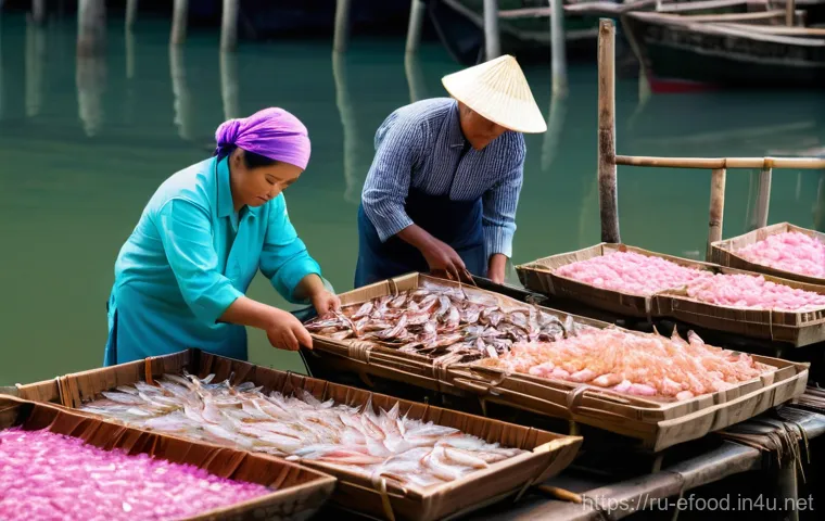 동남아시아 해산물 요리 - Image Prompt 1: Bustling Early Morning Seafood Market in Southeast Asia**
