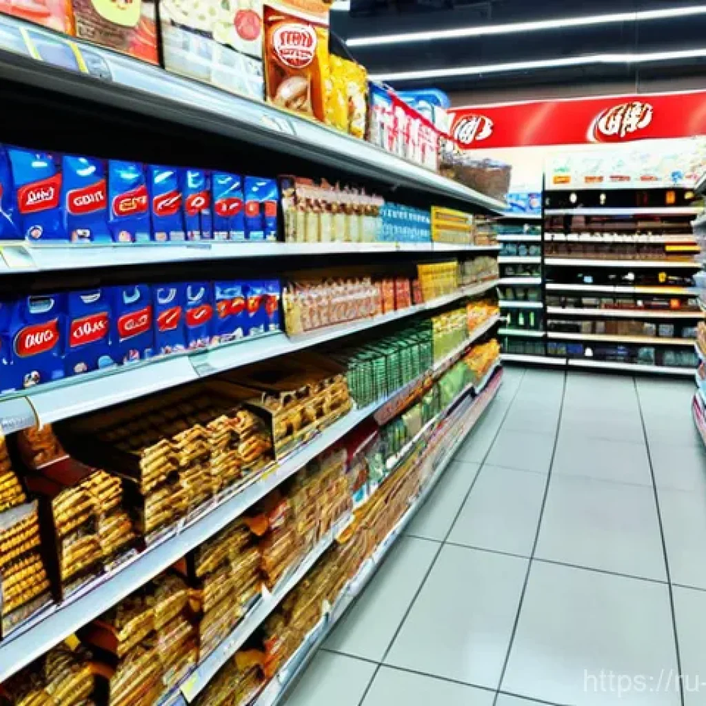 글로벌 음식 제조사 소개 - **Image Prompt: The Global Pantry in a Modern Russian Supermarket**
A wide-angle, vibrant, and w...