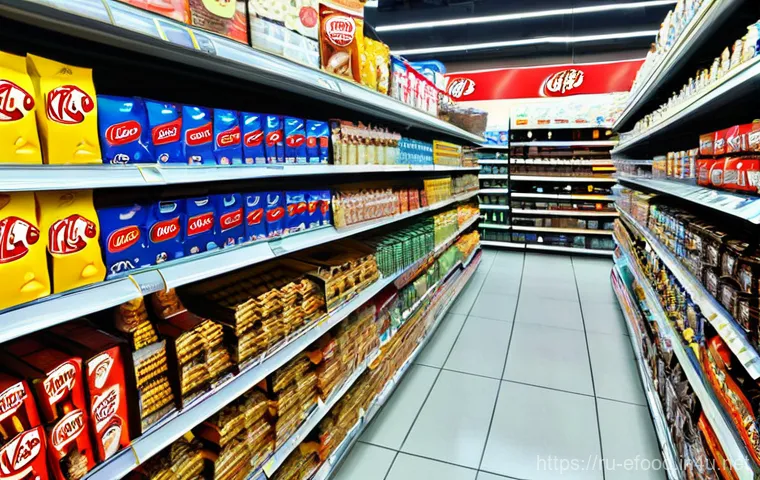 글로벌 음식 제조사 소개 - **Image Prompt: The Global Pantry in a Modern Russian Supermarket**
A wide-angle, vibrant, and w...