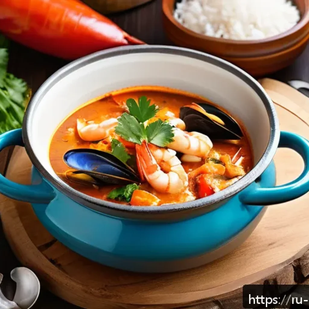 브라질 전통 요리 무케카 - A vibrant and authentic Brazilian seafood moqueca stew in a rustic clay pot, filled with fresh white...